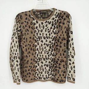 Lisa Originals Leopard printing beaded metallic sweater size medium not new .